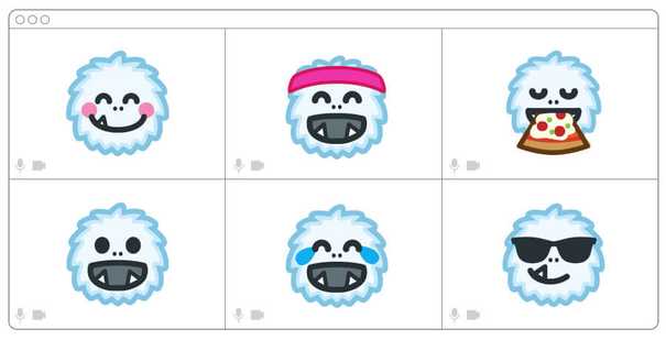 Illustration of yeti faces in a video call.