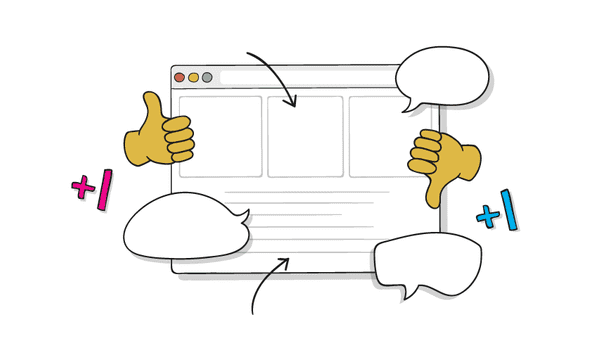 A shared document with conversation bubbles, thumbs up, and thumbs down.