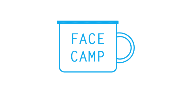 A logo of a camping mug with the FACECAMP on it.