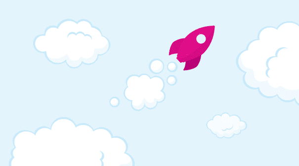 A Talky rocket flying amongst the clouds