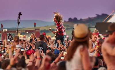 Dave Grohl performing in front of a huge crowd